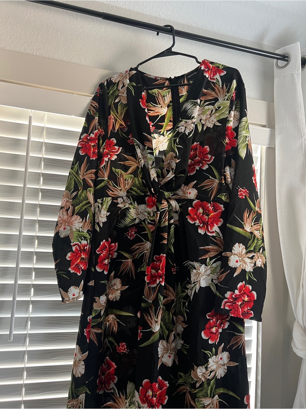 PrettyLittleThing Black Maxi Dress with Red & Cream Floral Print